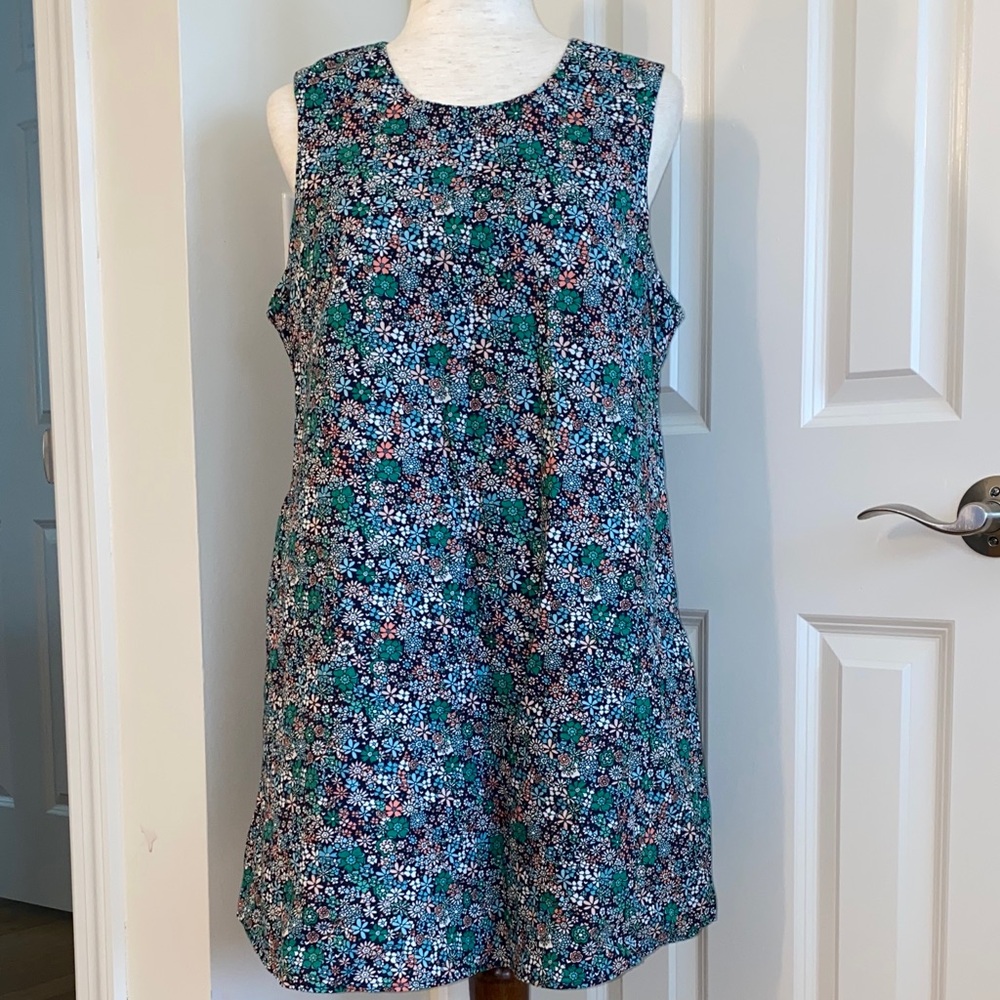 Apricot Floral A-Line Sleeveless Dress in Teal and Navy size 8